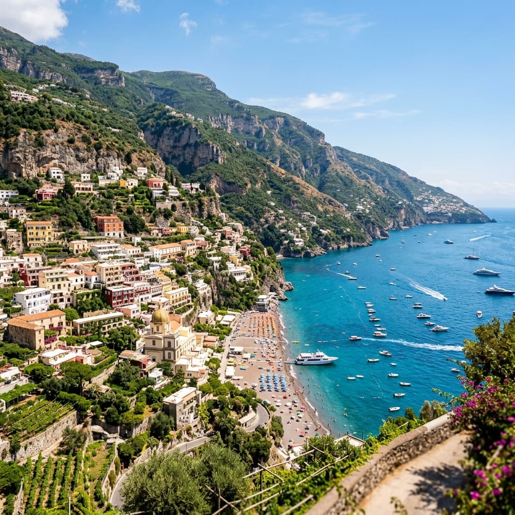 Sunny Amalfi coast coastal town
