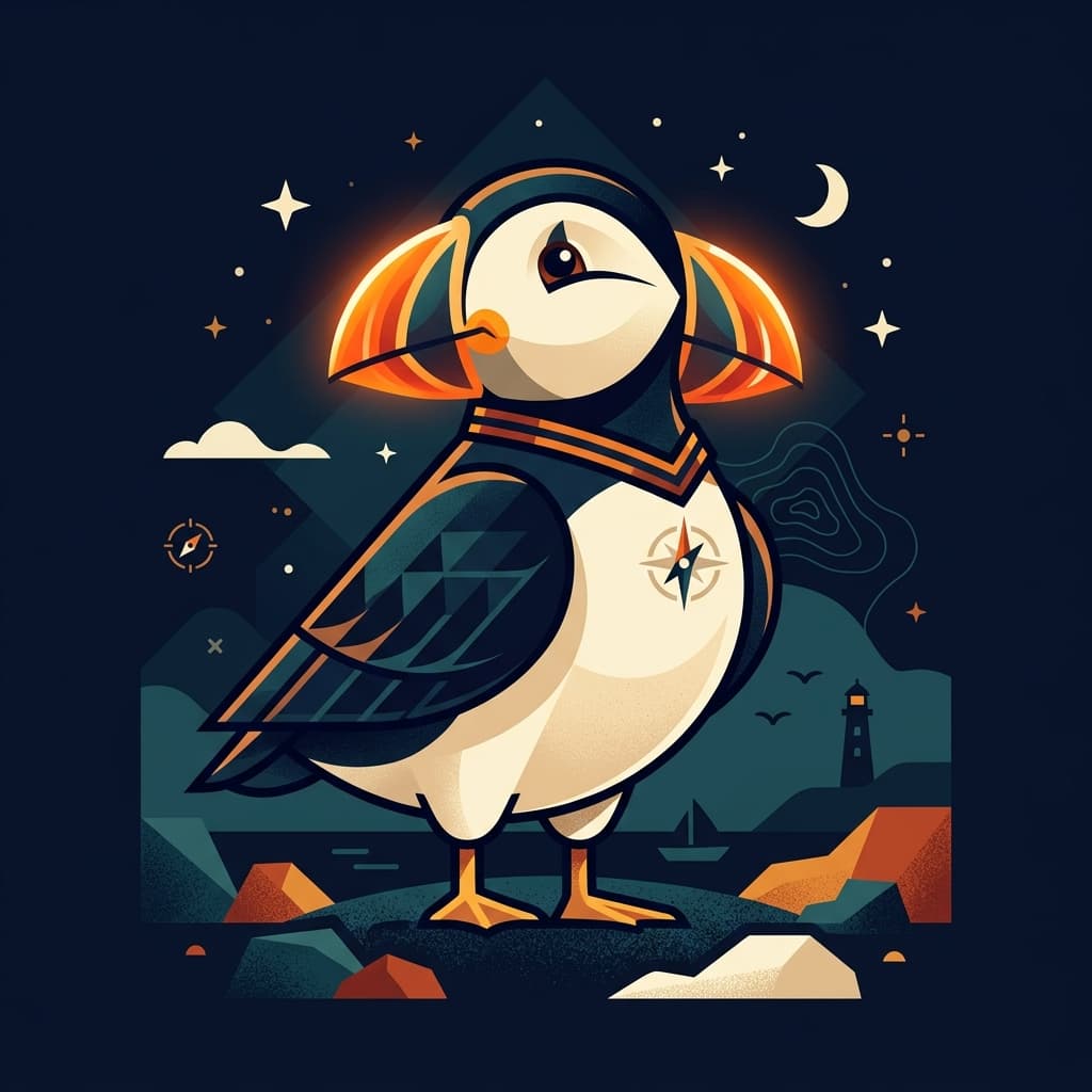 Trustworthy confident HolidayPuffin mascot